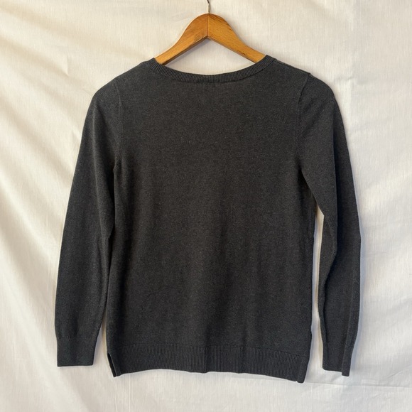 LOFT Sweater Snowflake Knit Charcoal Gray Christmas Pullover Cotton Women's S - Picture 4 of 6